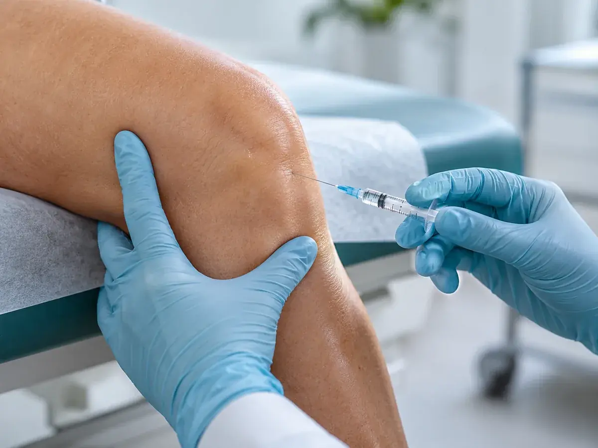 Knee gel injection (viscosupplementation) being administered