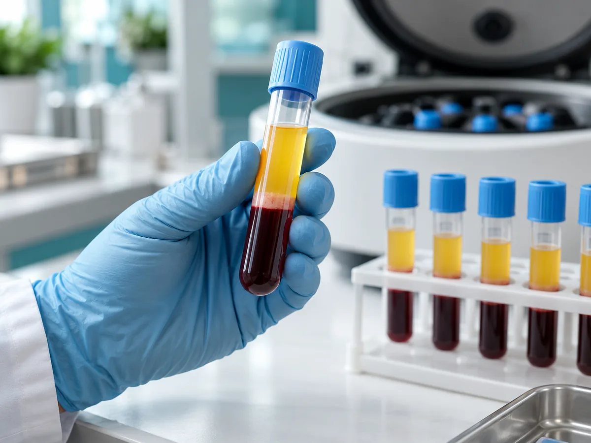 Platelet-rich plasma tubes prepared for a PRP injection procedure