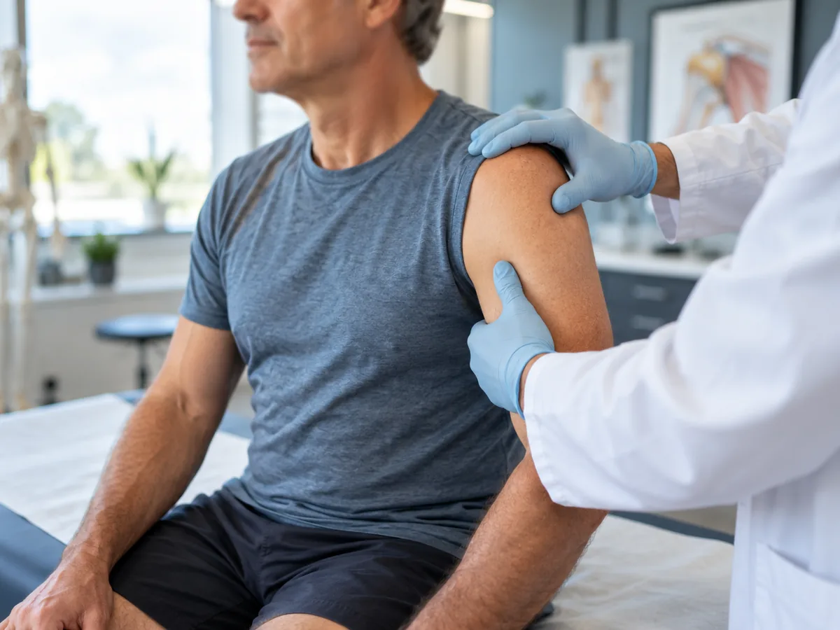 Orthopedic surgeon performing a shoulder examination